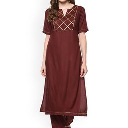 Idalia Women Coffee Brown Solid Kurta with Palazzos-image-85
