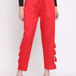 RIVI Women Red Regular Fit Solid Regular Trousers-image-28