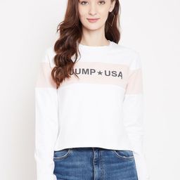 JUMP USA Women White & Pink Colourblocked Sweatshirt-image-66
