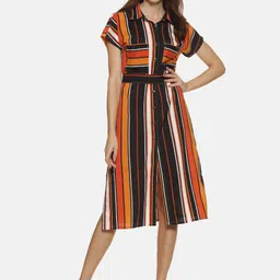 Campus Sutra Women Multicoloured Striped Shirt Dress-image-41