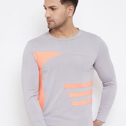 JUMP USA Men Grey & Orange Colourblocked Round Neck T-shirt-5