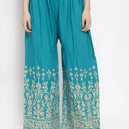 Clora Creation Women Teal Blue Printed Wide Leg Palazzos-image-56