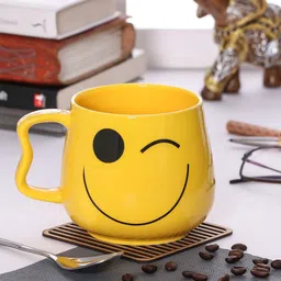 JCPL Set Of 2 Yellow Printed Porcelain Big Emoji Milk Mugs-32