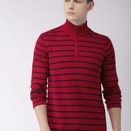 Celio Men Maroon & Navy Blue Striped Sweater-picture-36