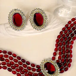OOMPH Kundan Stone Studded Choker Jewellery Set-7