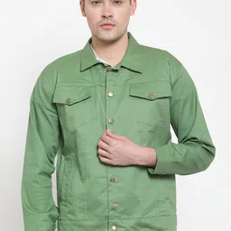 VOXATI Men Green Solid Denim Jacket-image-38