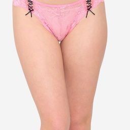 N-Gal Women Pink Solid Sheer Lace Adjustable Waist Seamless Thongs NTDT10-image-57
