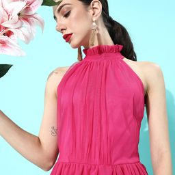 plusS Women Pretty Pink Solid Tiered Dress-image-97