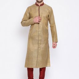Sanwara Men Golden Woven Design Straight Kurta-image-29