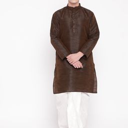 MAG Men Brown & White Solid Kurta with Dhoti Pants-picture-31