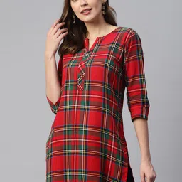 One Femme Checked Pure Cotton Kurti-image-49