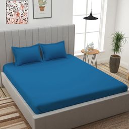 Story@home Blue & Peach-Coloured Floral 210 TC 2 King Bedsheet with 4 Pillow Covers-picture-17