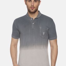 YAK YAK Men Grey Dyed Polo Collar Pure Cotton T-shirt-image-3