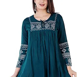 ANJAYA Geometric Embroidered Tie-Up Neck Thread Work A-Line Kurti-picture-7
