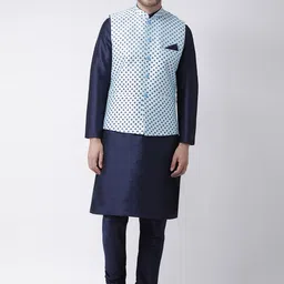 DEYANN Men Blue & Navy Blue Printed Kurta Set-picture-17