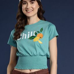 Mast & Harbour Printed Smocked Blouson Top-image-18