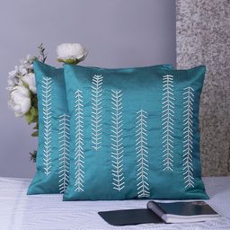 Alina decor Teal Blue & White Set of 2 Embellished Square Cushion Covers-image-32