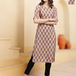 HERE&NOW Selection Of 2 Floral Printed Round Neck Straight Kurtas-picture-11