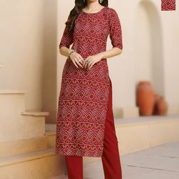 HERE&NOW Selection Of 2 Ethnic Motifs Printed Round Neck Straight Kurta-image-10