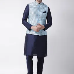 DEYANN Men Blue & Navy Blue Printed Kurta Set-image-94