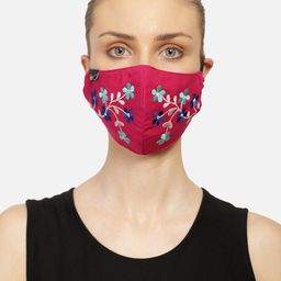 Anekaant Women Pink 3-Ply Reusable Floral Embroidered Cotton Fabric Mask-image-69
