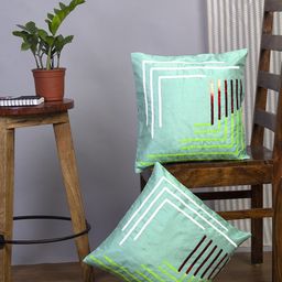 Alina decor Sea Green & White Set of 2 Embellished Square Cushion Covers-image-23
