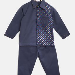 Kids Clan Kids Navy Blue Solid Night Suit-picture-13
