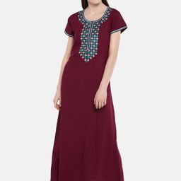 Sand Dune Maroon Embroidered Nightdress-image-94