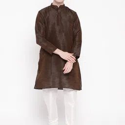 MAG Men Brown & White Solid Kurta with Churidar-image-48