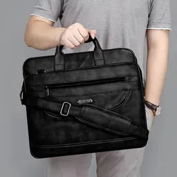 LOREM Men Synthetic Leather Textured Laptop Bag-18