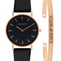 JOKER & WITCH Women Black & Rose Gold-Toned Mysterious Watch & Bracelet Gift Set-image-39