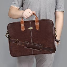 LOREM Men Synthetic Leather Textured Laptop Bag-10
