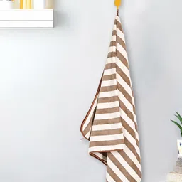 MARKET99 Brown & White Striped 300 GSM Bath Towel-image-6