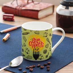 CLAY CRAFT Set Of 4 Lime Green & White Printed Bone China Cup Set 250 ml-16