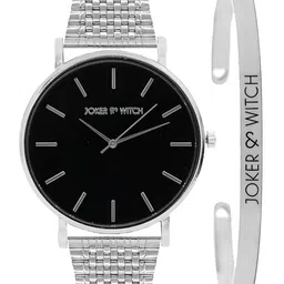 JOKER & WITCH Women Black & Silver Toned Bling Watch & Bracelet Gift Set-image-81