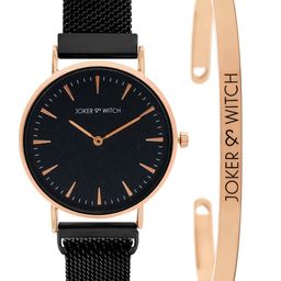 JOKER & WITCH Women Black & Rose Gold-Toned On Fleek Watch & Bracelet Gift Set-image-26
