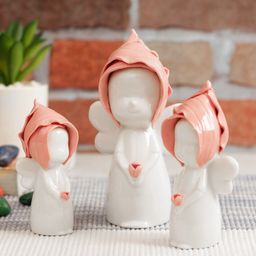 TAYHAA Set Of 3 White & Pink Ceramic Angel Showpieces-17