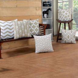 MODERN HOMES Beige & White Set of 6 Geometric Square Cushion Covers-1