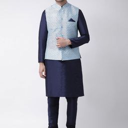 DEYANN Men Blue & Navy Blue Printed Kurta Set-picture-18