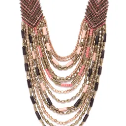 RICHEERA Pink & Black Gold-Plated Layered Beaded Necklace-image-53
