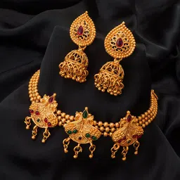 aadita Gold-Plated Green & Pink Stone-Studded Jewellery Set-picture-26