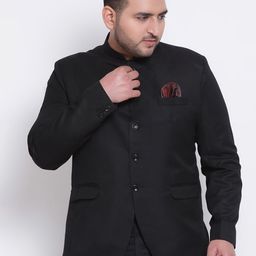 Hangup Men Black Solid Bandhgala Party Blazer-image-44