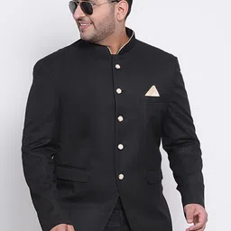 Hangup Men Black Solid Bandhgala Blazer-image-41