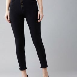 DOLCE CRUDO Women Black Skinny Fit High-Rise Clean Look Stretchable Cropped Jeans-picture-45