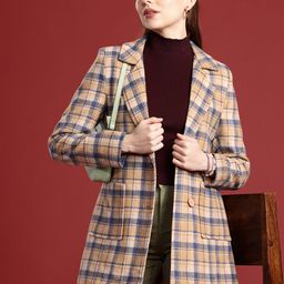 all about you Notched Lapel Checked Single-Breasted Trench Coat-picture-17