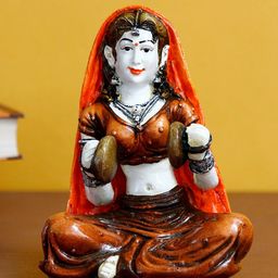 eCraftIndia Red & Beige Rajasthani Lady Playing Hand Cymbals Handcrafted Polyresin Showpiece-image-3