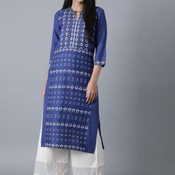 W Women Blue Ethnic Motifs Printed Kurta-image-47
