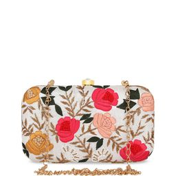 Anekaant White & Pink Embroidered Box Clutch-12
