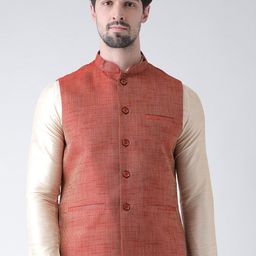 Deyann Men Maroon Woven Design Nehru Jacket-30