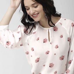 Mast & Harbour Women White & Coral Pink Floral Print Top-image-22